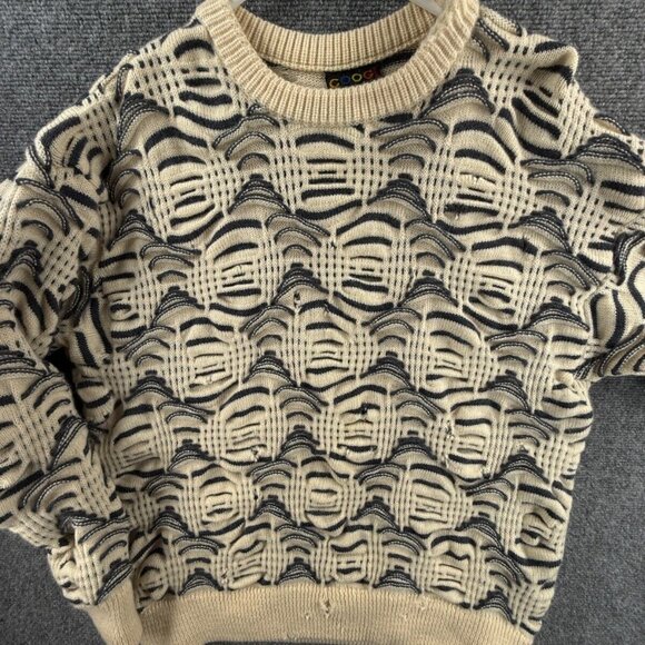 COOGI Australia Heavyweight Pure Wool Knit Large Sweater Blue Ivory ****** Holes
